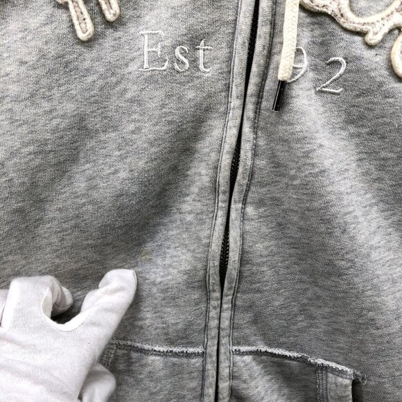 Vintage Abercrombie & Fitch Y2K Gray Sherpa Lined Sweatshirt Vest Hoodie Women L - Picture 3 of 11
